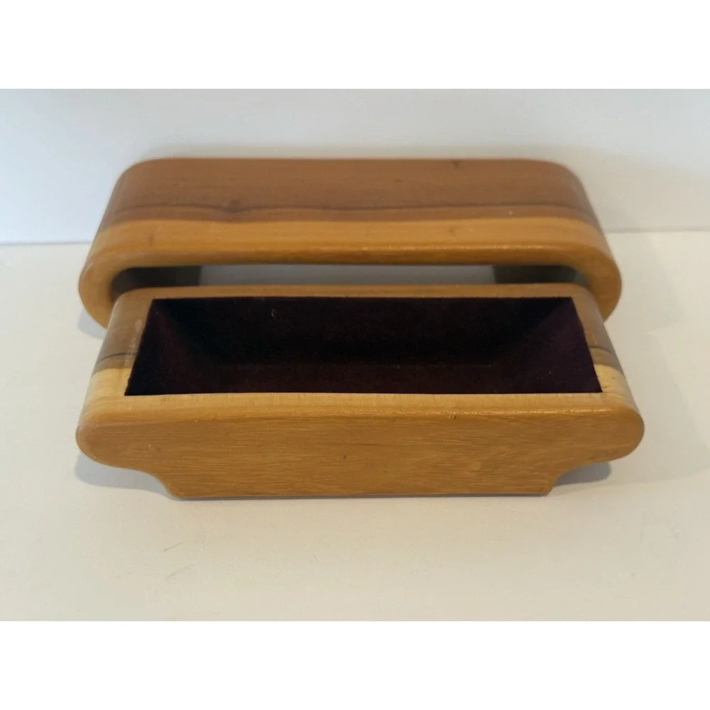 Vintage Solid Wood Trinket Box 8x3x2 Hidden Drawer Jewelry Case Velvet Stash Box